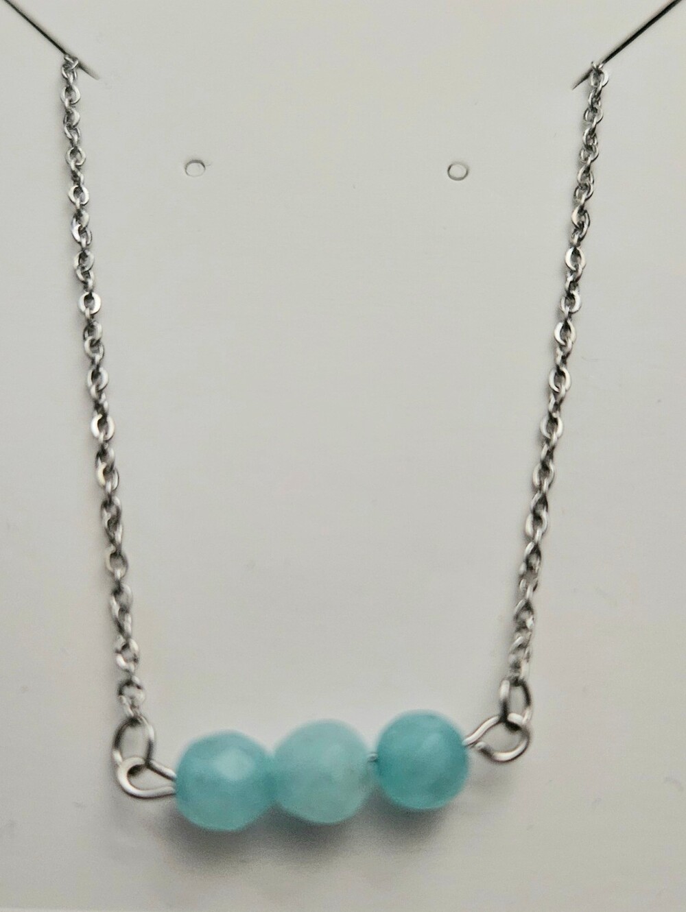 Aqua Bead Necklace with Silver Chain 18"